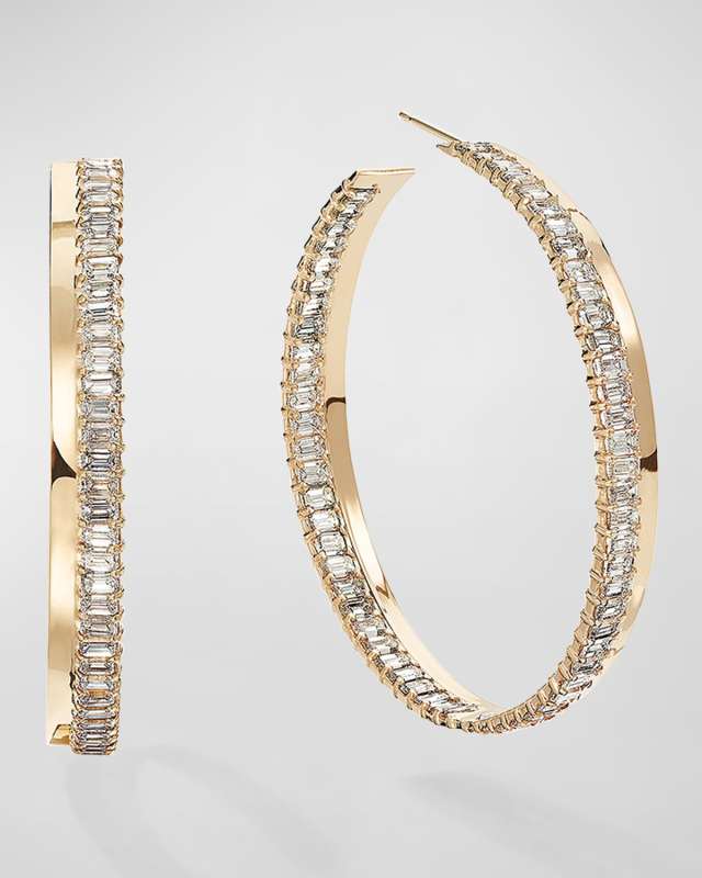 Yellow Gold Bar & Pavé Diamond Hoop Earrings